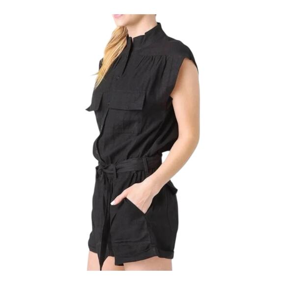 $499 Frame Women's Black Patch Pocket Short Sleeve Romper Small - Picture 2 of 8